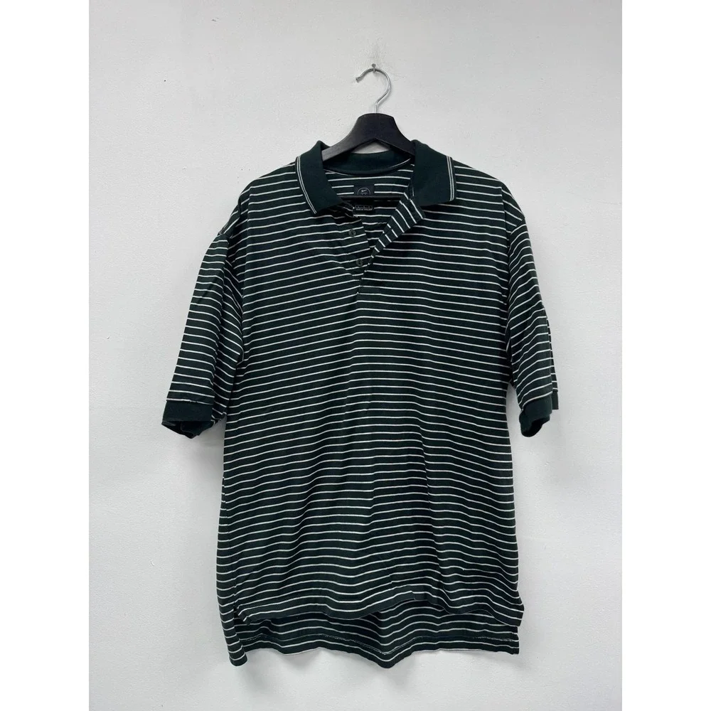 Vintage Nike Golf Polo Shirt Large Green White Stripe Short Sleeve Casual Top 90